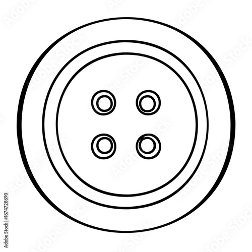 A simple line drawing of a fourhole button isolated, perfect for crafting and sewing projects