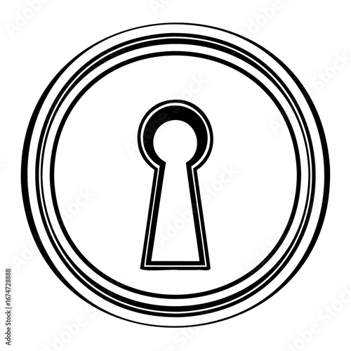 A simple black and white illustration of a keyhole isolated, representing access, security, or mystery