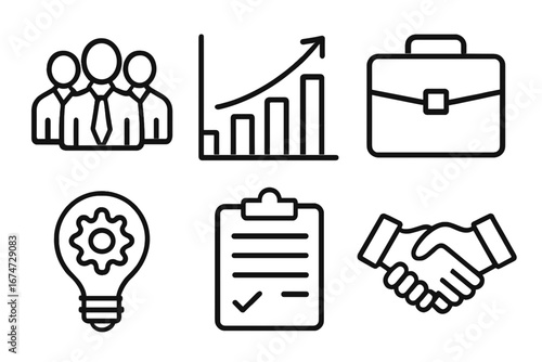 Business icons representing teamwork, growth, and collaboration business environment layout