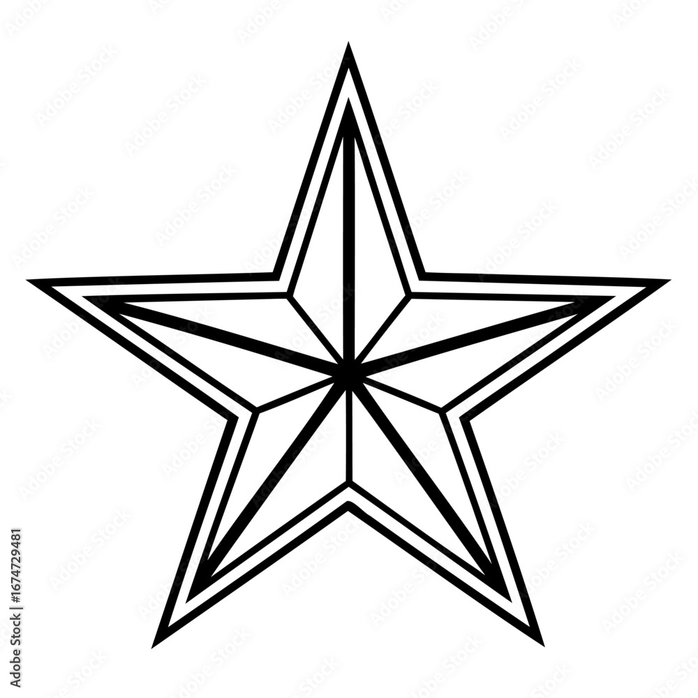 Fototapeta premium A stylized fivepointed star with bold black outlines and internal geometric divisions, isolated clean