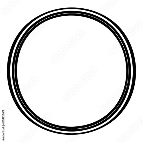 A simple black and white circular graphic with a double line border, isolated