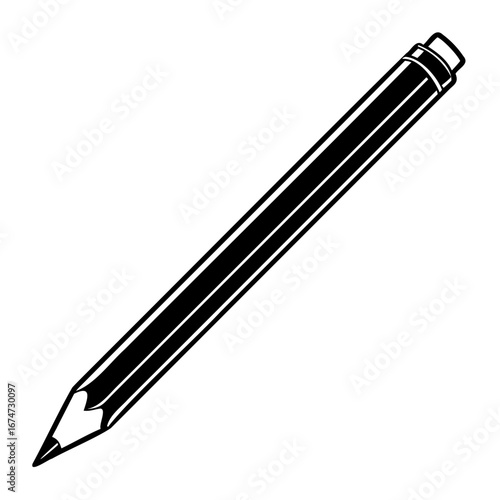 A sharp graphite pencil with an eraser, isolated, symbolizing writing, drawing, and education