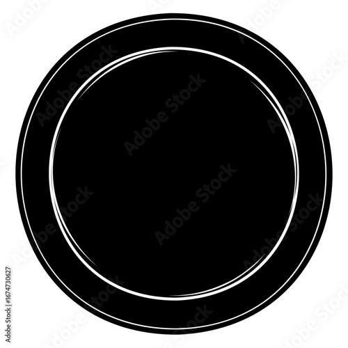 A simple black circle with a white outline, isolated