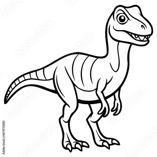 Cartoon velociraptor dinosaur, a prehistoric creature with sharp claws and teeth, perfect for childrens books and educational materials