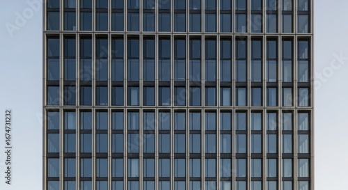 Wallpaper Mural Modern office building facade with a grid of glass windows and metallic framing against a clear sky Torontodigital.ca