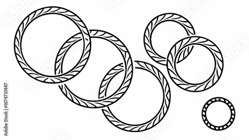 Braided rings abstract illustration. Intertwined and separate textured circles graphic design element for connection concept.