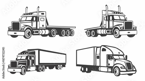 Semi trucks big rigs commercial vehicles freight transport logistics shipping delivery trucking industry concept illustration