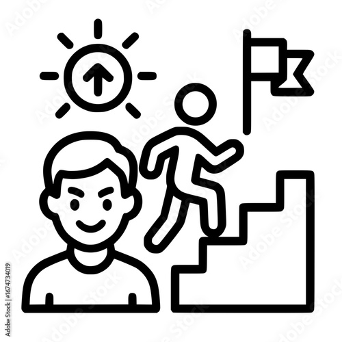 Success and growth concept with icon of rising steps and sun