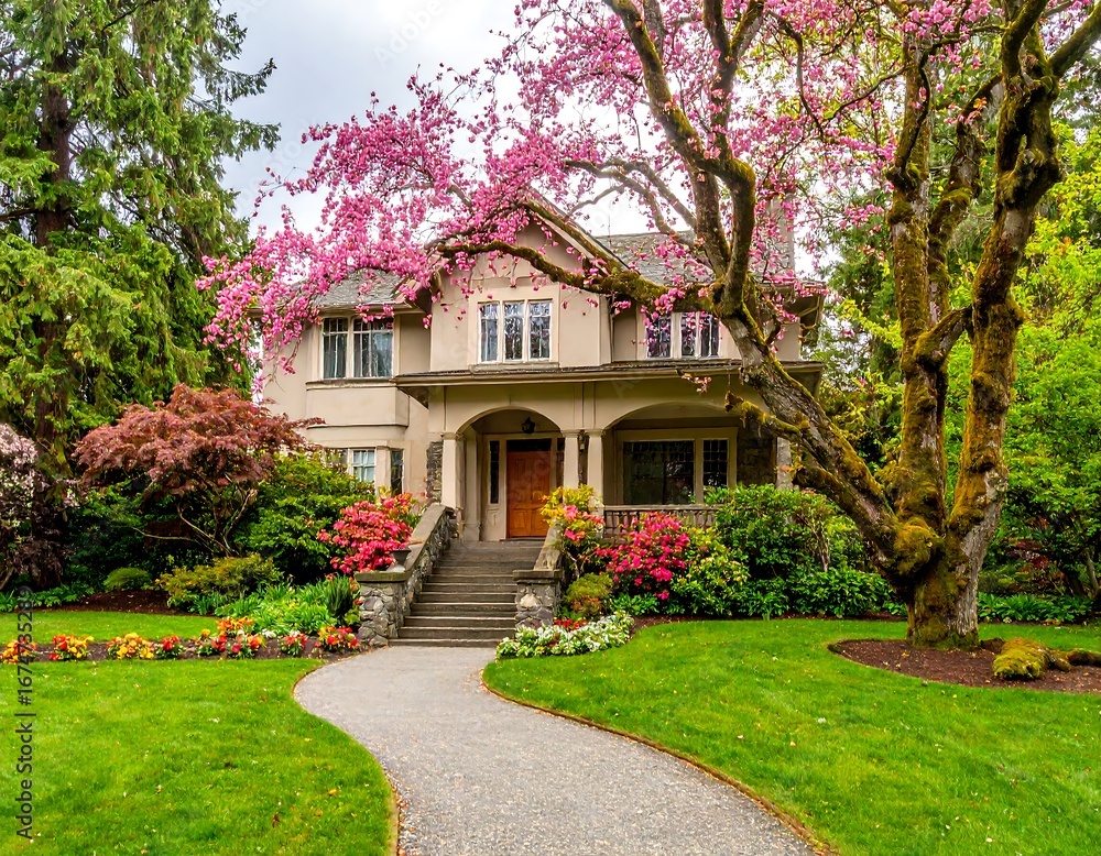Fototapeta premium A beautiful home with spring blossoms