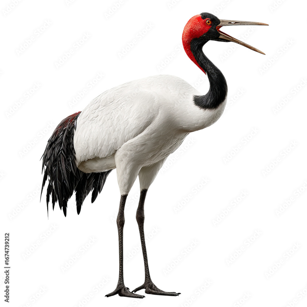 Obraz premium Png of redcrowned crane standing and calling isolated on transparent background, showcasing its elegant plumage and graceful stance in a captivating display