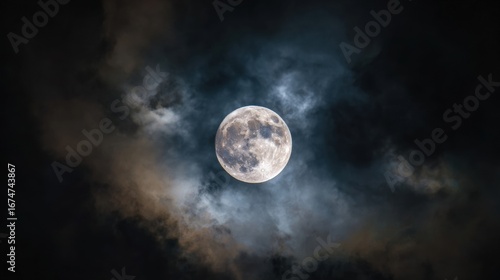 Wallpaper Mural Full Moon Shining Through Dark Clouds - Night Sky Photography Torontodigital.ca