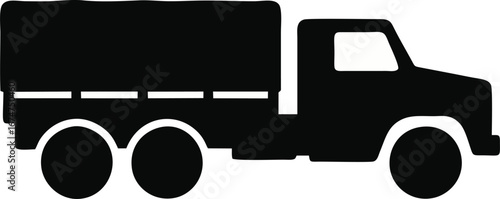 Military Truck Silhouette – Flat Vector Army Logistics Vehicle Icon