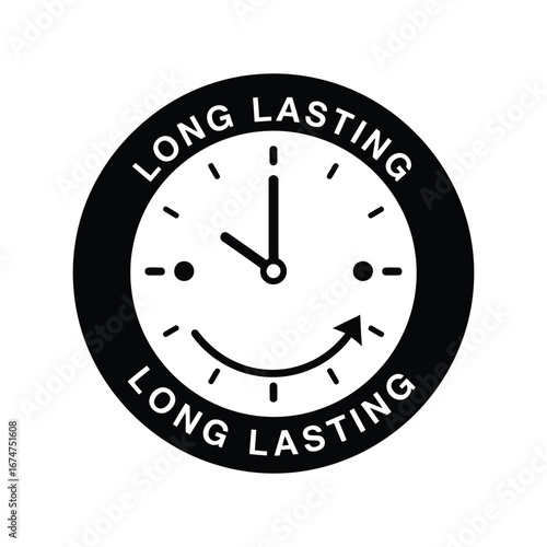 Long lasting clock face icon time endurance symbol durable product guarantee