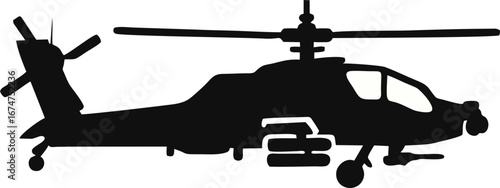 Attack Helicopter Silhouette – Flat Vector Military Gunship Icon
