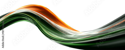 Liquid glass flows on a transparent background. Transparent, iridescent, shiny, wide wave in the colors of the Indian flag. For designers, marketers.