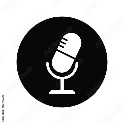 Retro microphone icon vintage audio recording equipment podcasting symbol music studio gear isolated vector graphic