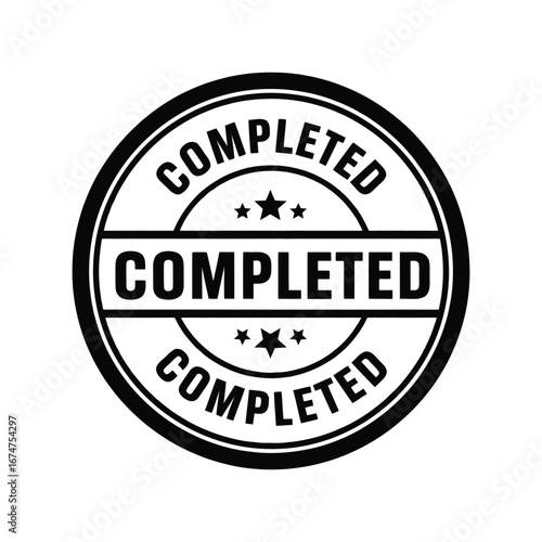 Completed stamp vector illustration approved seal finished project badge success icon certified mark