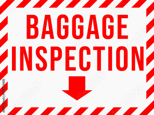 Indication label for "Baggage inspection" with red lines on the edge of the label.