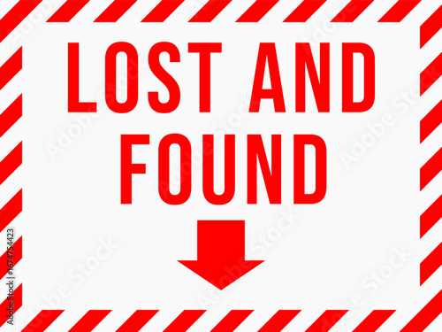 Indication label for "Lost and found" with red lines on the edge of the label.