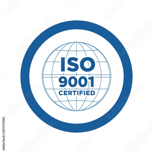 Iso 9001 certified globe emblem quality management system business assurance seal