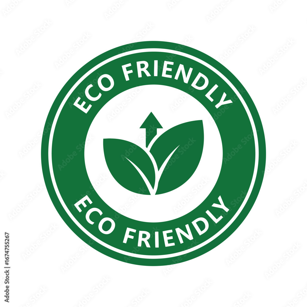 Green eco friendly circular badge sustainable growth leaf icon environmental protection stamp Green eco friendly circular badge sustainable growth leaf icon environmental protection stamp