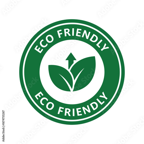 Green eco friendly circular badge sustainable growth leaf icon environmental protection stamp