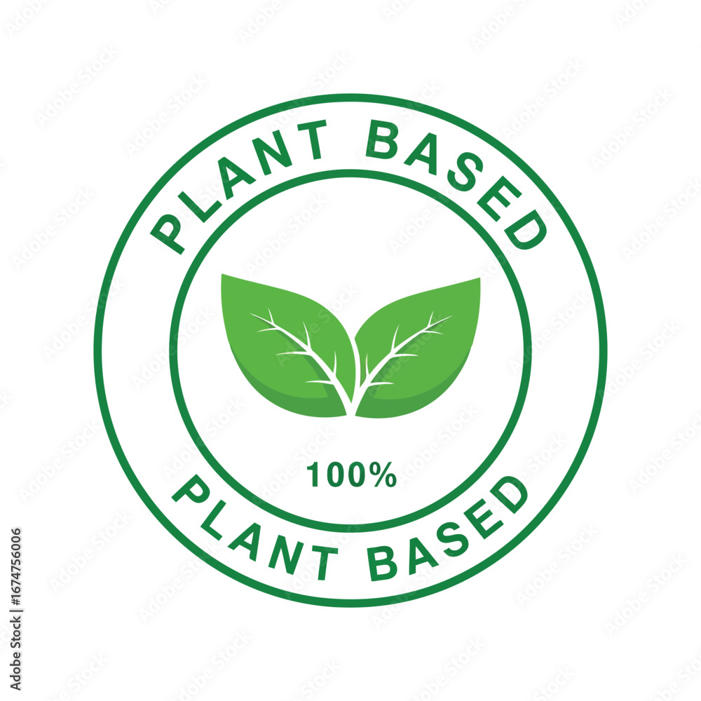Plant based stamp seal 100 natural organic food label vegan product badge