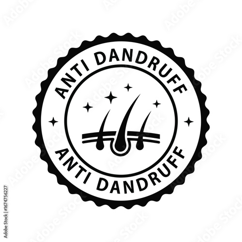 Anti dandruff seal stamp illustration hair care product badge scalp treatment emblem