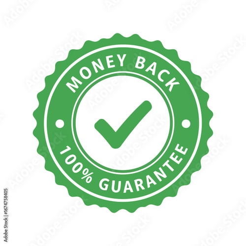 Green money back guarantee seal 100 satisfaction badge quality assurance stamp verified checkmark icon