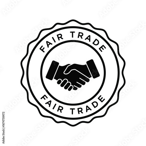 Fair trade stamp vector illustration ethical business partnership seal global commerce agreement emblem