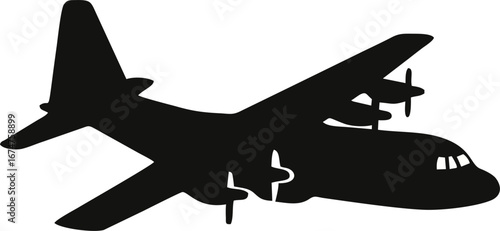 Cargo Plane Silhouette – Flat Vector Military Transport Aircraft Icon