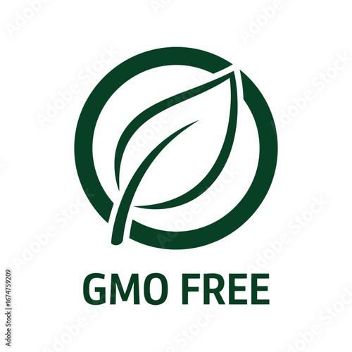 Green leaf in circle gmo free symbol organic food label natural product stamp eco friendly icon