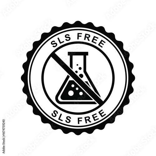 SLS free label stamp, no harsh chemicals, sodium lauryl sulfate free symbol icon