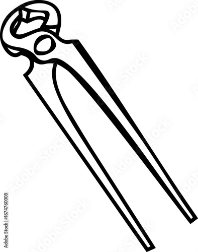Wire cutter nipper line art hand tool black and white vector illustration isolated on white background. 