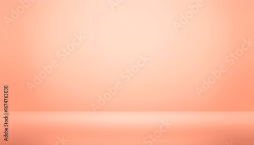Abstract empty studio room background in a soft peach or pastel orange color. Clean, minimalist space with a gradient for product display