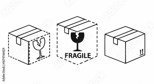 Aviation vector object and icon fragile package handling instructions delicate shipping box symbol caution label for delivery service icon