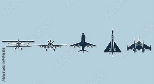 Aviation vector object and icon collection of airplane vector icons set featuring different types of aircraft and aviation designs concept