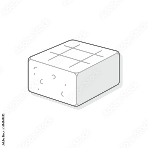 A minimalist black and white line art illustration of a block of firm tofu with a scored top.