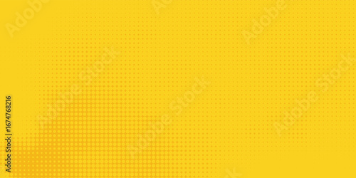 Yellow halftone pattern. Retro comic gradient background. Bright orange pixelated dotted texture overlay. dots vector ilustration