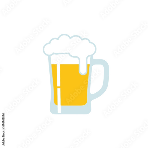 Illustration of a beer mug filled with beer and topped with foam.