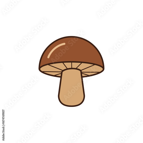 A simple, stylized illustration of a brown mushroom with a thick stem and gills underneath its cap.