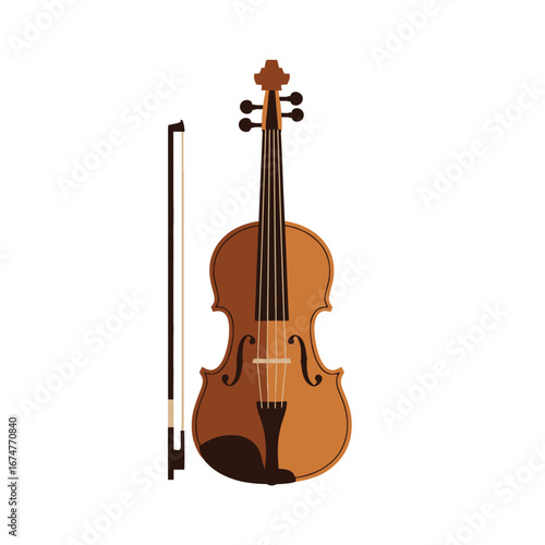 Illustration of a brown violin with bow.