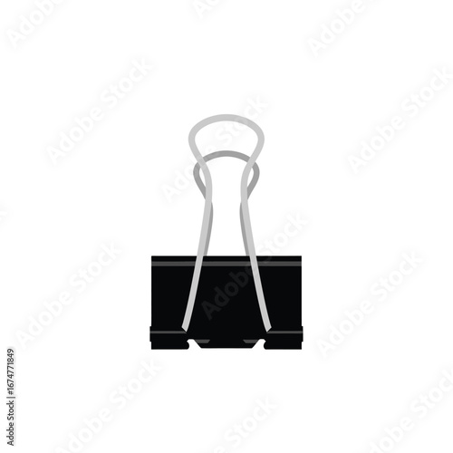 Black binder clip isolated on white background, office supply illustration.