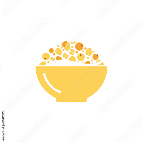 A yellow bowl filled with colorful cereal, a simple food graphic.