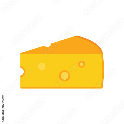 A piece of yellow Swiss cheese with holes on a white background in a flat style.