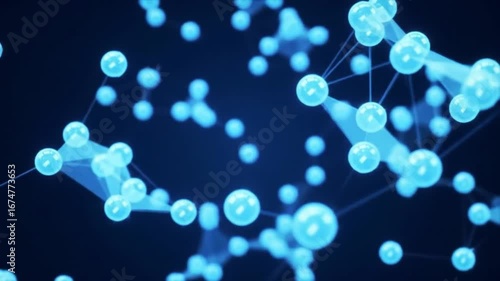 A detailed view of a network of interconnected blue spheres against a dark blue background