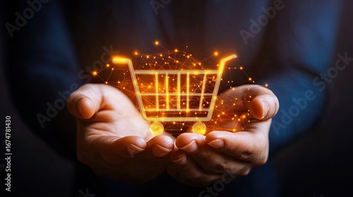 Glowing shopping cart in hands