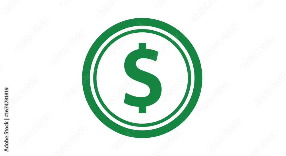 Green dollar coin icon illustration for finance and business concept use Green dollar coin icon illustration for finance and business concept use