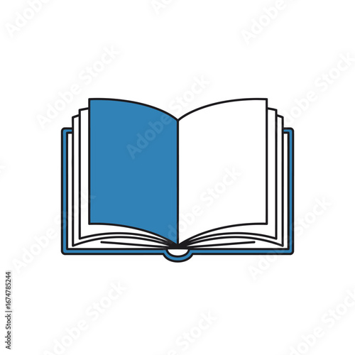 An open book with blue cover and blank pages, ready for reading and learning.