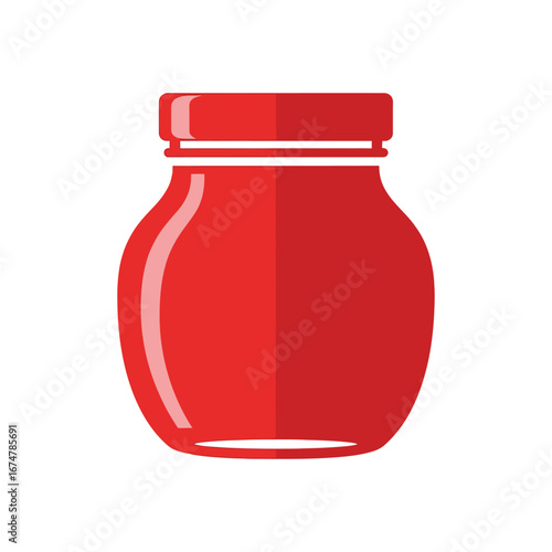 Simple red empty jar with a matching lid, isolated on a white background, ideal for food storage.